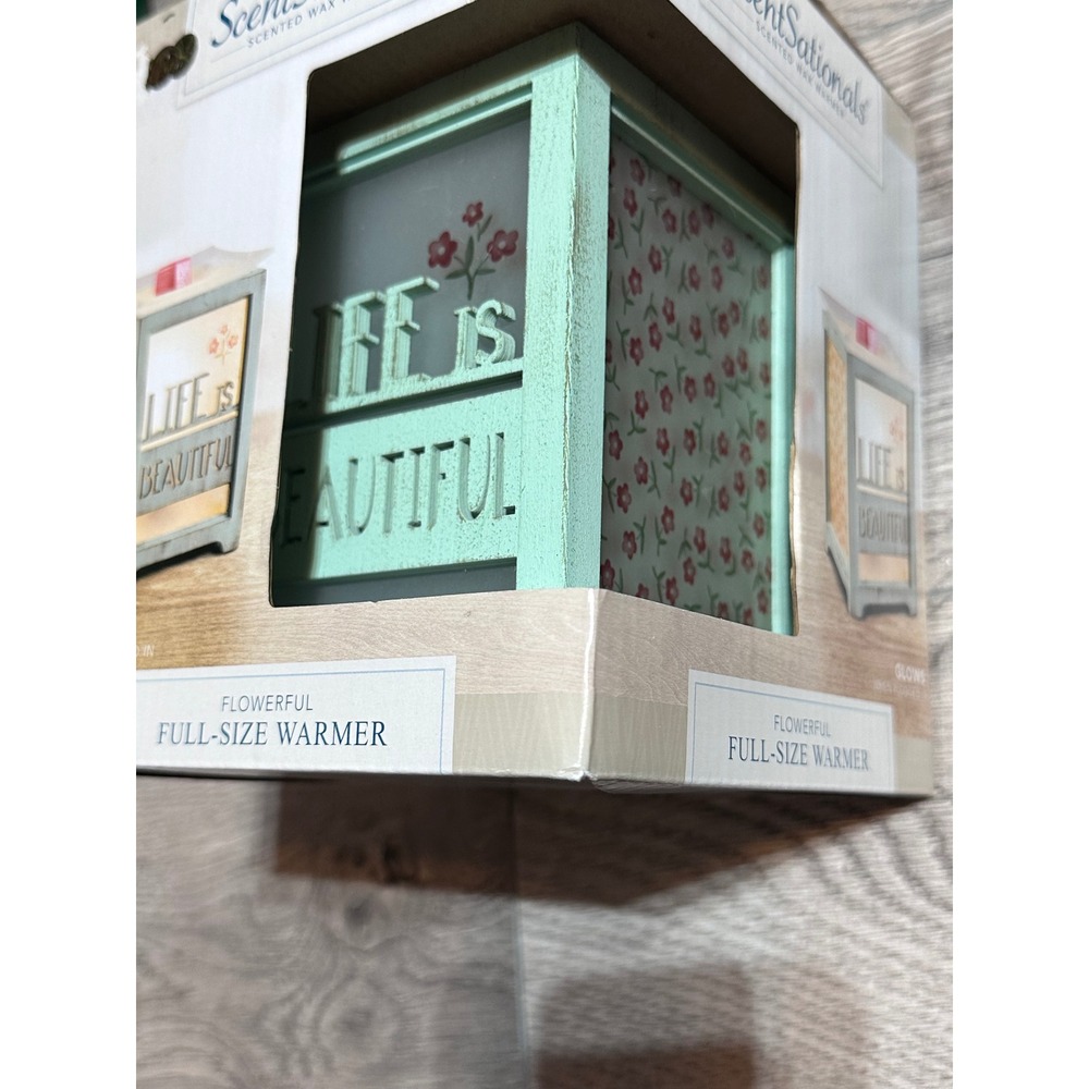Flowerful Full Size Wax Warmer Life Is Beautiful Mint Green Floral - Picture 4 of 5